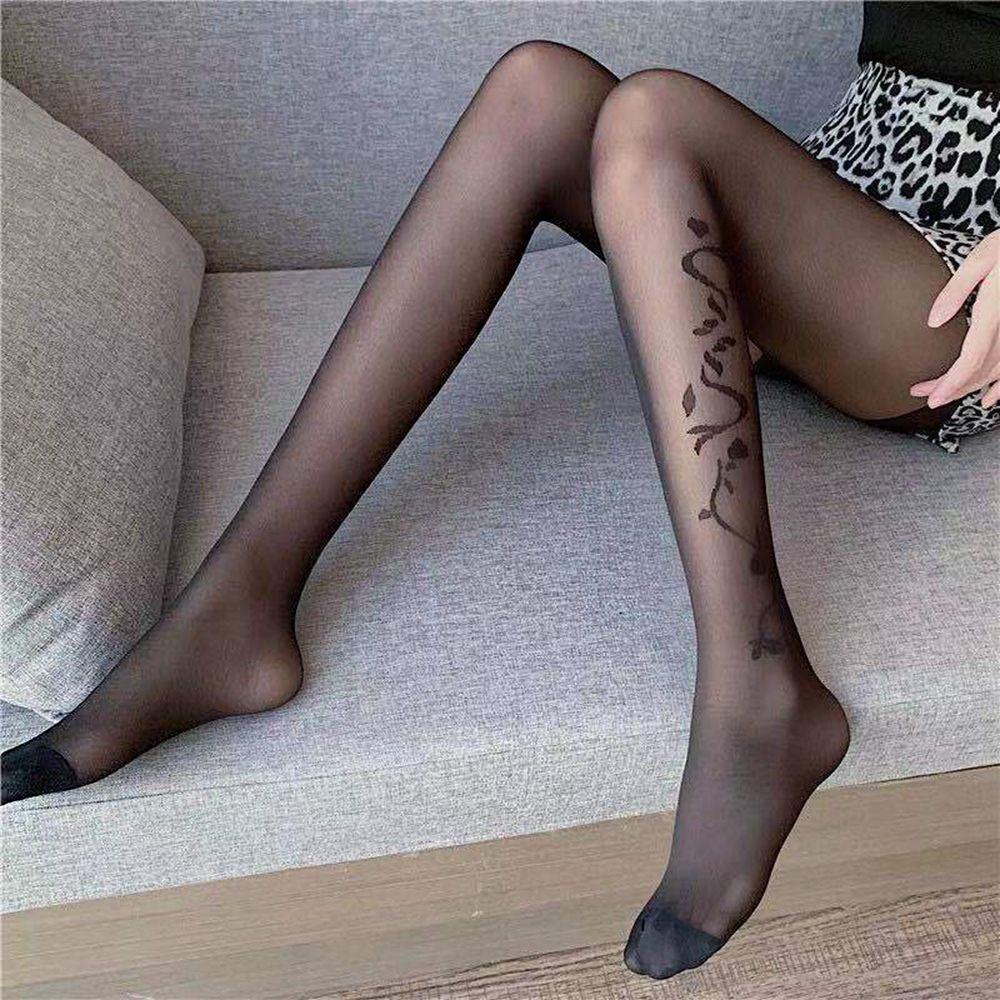 NICKOLAS Tất Lưới Đen Siêu Mỏng Thêu Hình Xăm Quyến Rũ Cho Nữ