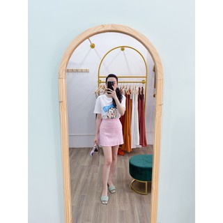 Chân váy F21 vnxk kẻ sọc hồng và sọc đen