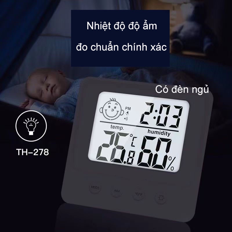 Nhiệt Ẩm Kế Điện Tử Đo Độ Ẩm Chính Hãng, Máy Đo Nhiệt Độ, Theo Dõi Độ Ẩm Đồng Hồ Phòng Ngủ Cho Bé, Tặng Kèm Pin