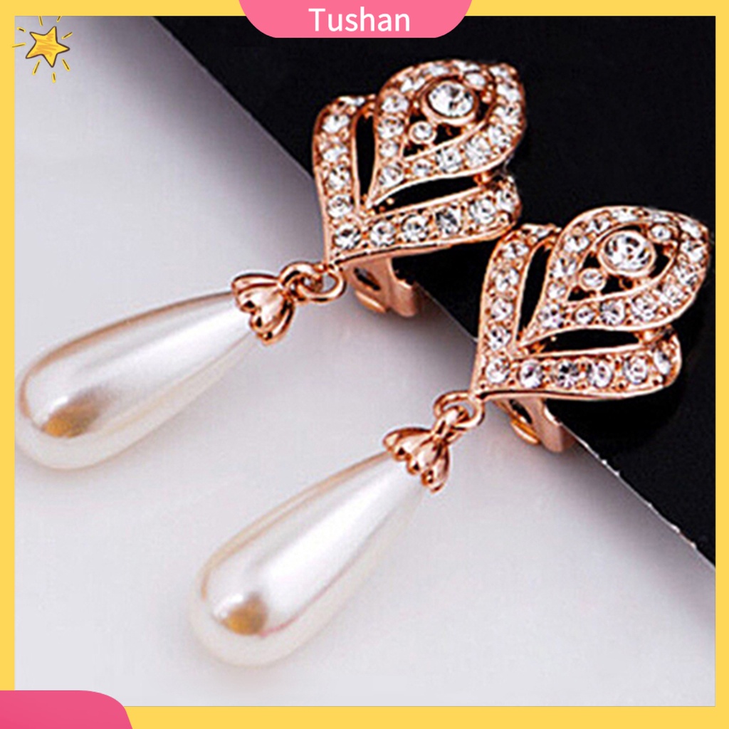 Khuyên tai giọt nước đính đá và ngọc trai nhân tạo