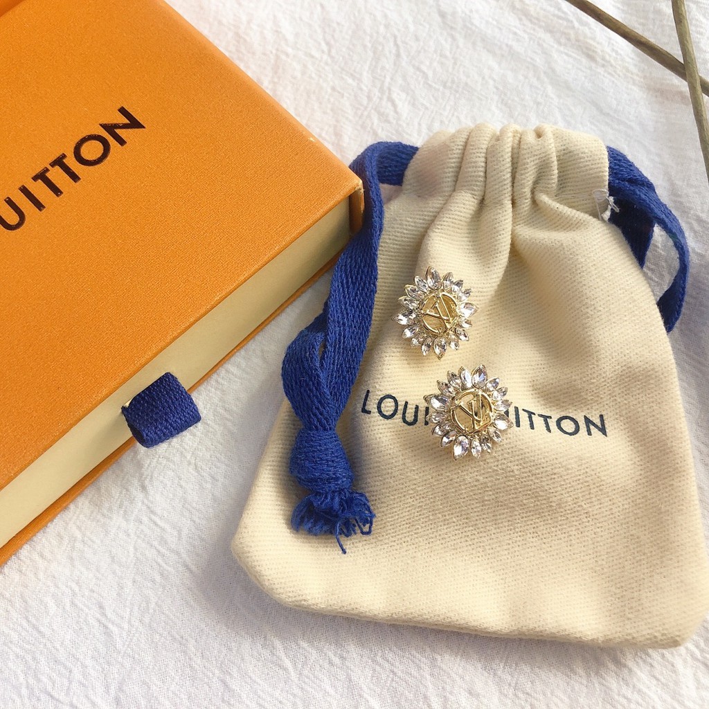 LV Bông Tai Tròn Đính Đá Thời Trang Cho Nữ