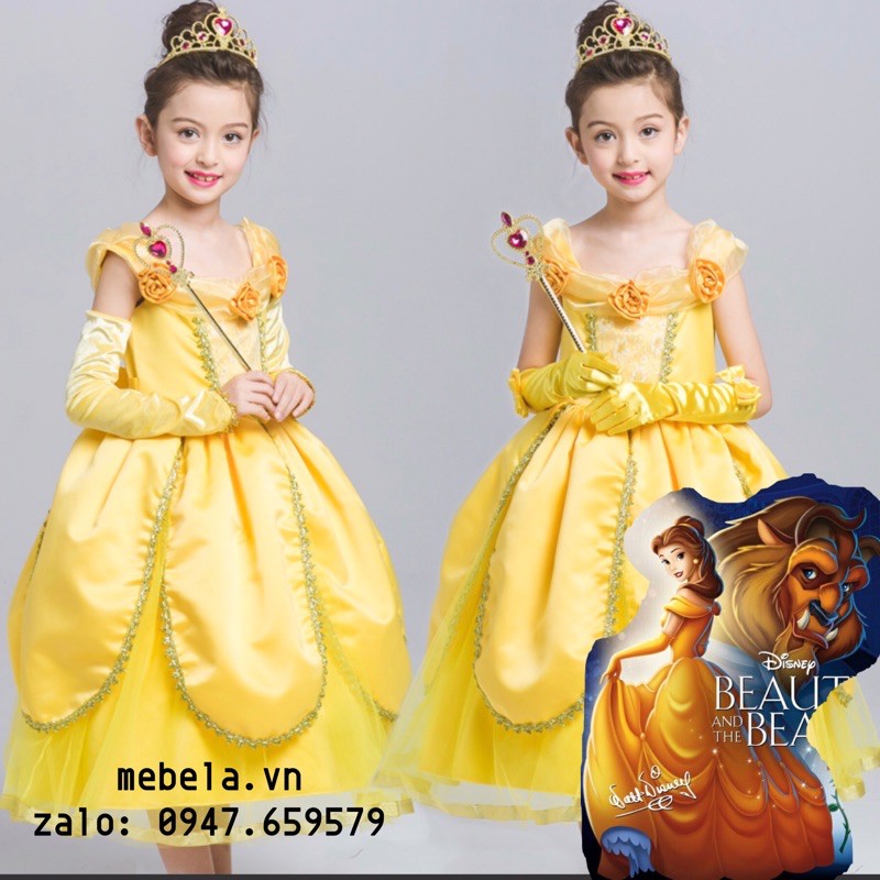 V783 VÁY công chúa Bella NGƯỜI ĐẸP VÀ QUÁI VẬT - SIZE 13-30kg, có clip và ảnh thật