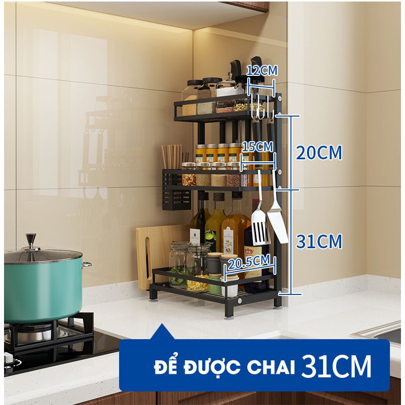 Kệ Đựng Gia Vị, Chai Lọ 2 Tầng &amp; 3 Tầng INOX 304 Đặt Bàn Cao Cấp