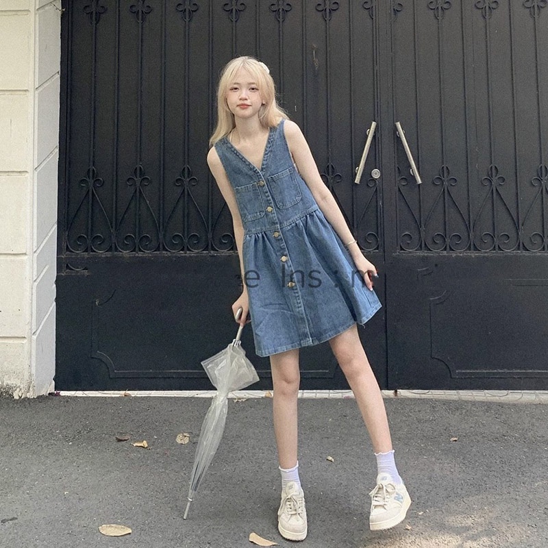 Váy Bò Sát Nách Dáng Babydoll Hàng Quảng Châu M2063- TT Korean