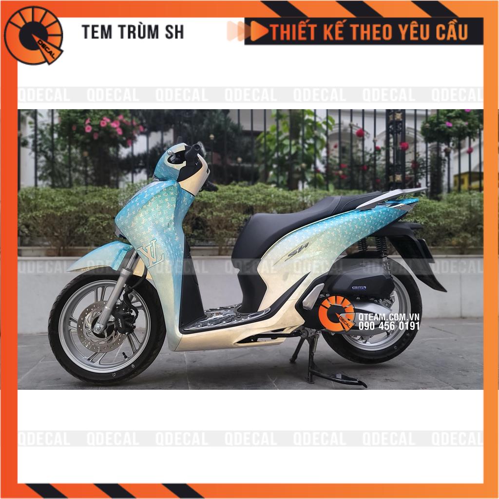 Tem trùm SH LV decal 3 lớp xanh trắng/bạc sang trọng thiết kế theo yêu cầu