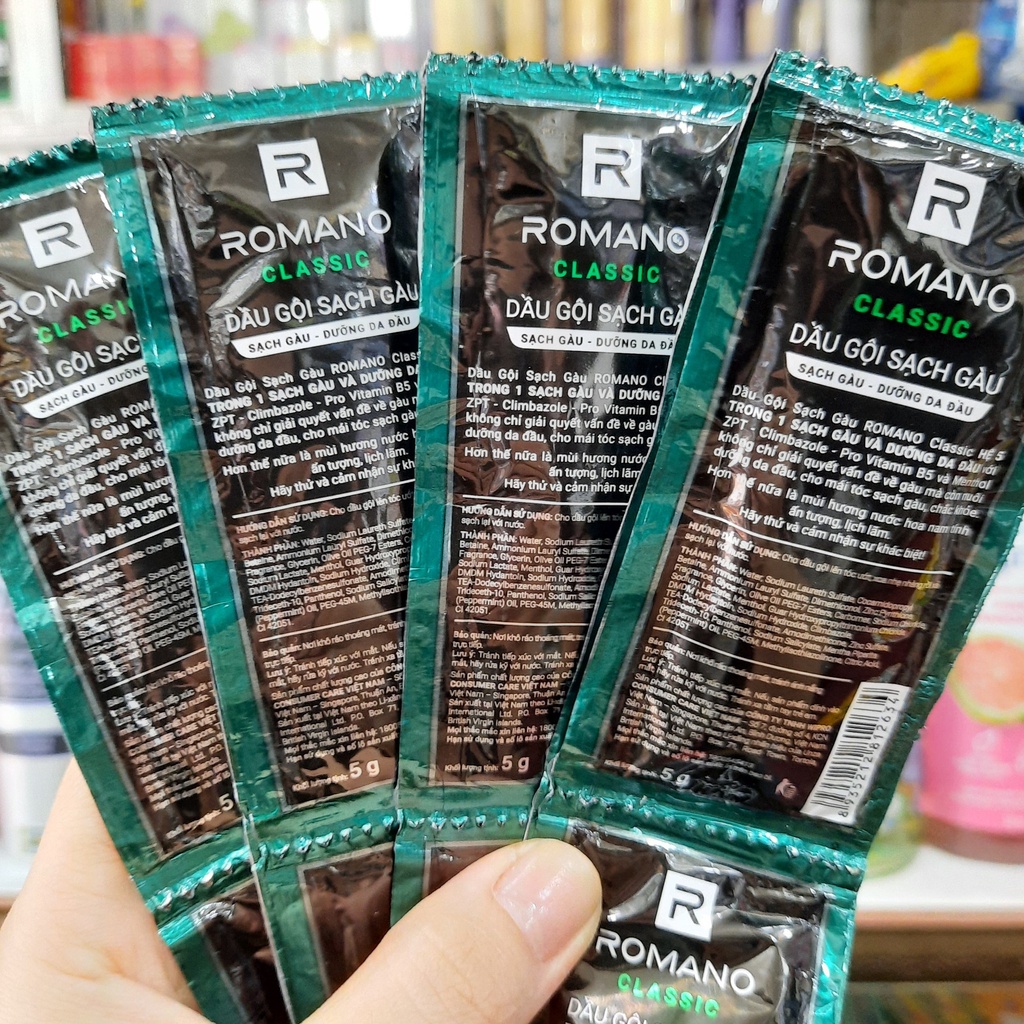 Dầu gội sạch gàu Romano Classic 5 in 1 - 5g x 10 gói