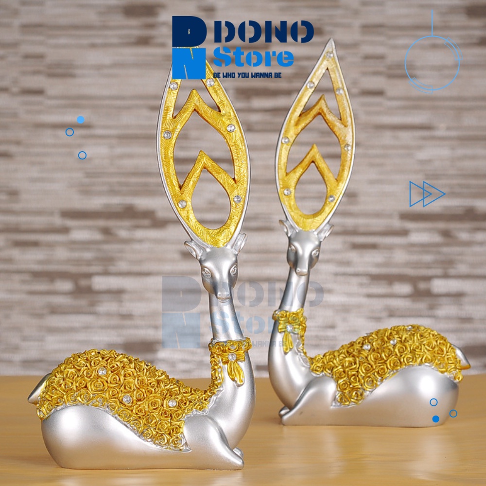 Tượng cặp hươu lá ngọc phong thuỷ, tượng Dono decor phòng phong cách bắc âu