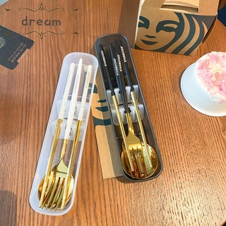 【DREAMLIFE】Tableware Three-piece Set Chopsticks Fork Kitchen Lightweight Portable
