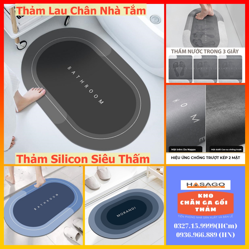 Thảm Nhà Tắm Thảm Lau Chân Chùi Chân Silicon Siêu Thấm Hút Nước Chống Trơn Trượt Dễ Dàng Vệ Sinh