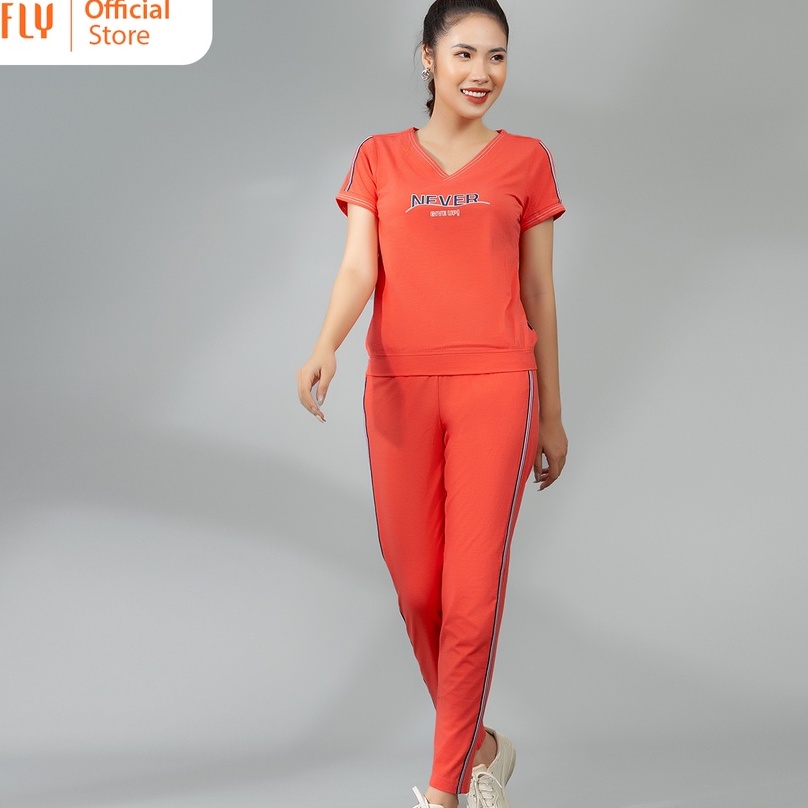 Bộ đồ mặc nhà nữ thể thao SUNFLY cotton áo cộc tay, quần dài SS5575