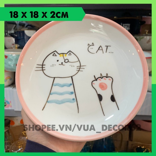 Bộ Chén Dĩa Dễ Thương  🐱‍🏍Bát Đĩa Decor Mèo Hồng 💚💙 Đĩa Sứ Bát Tô Ăn Cơm Chén Sứ Cute  MHT01 💦