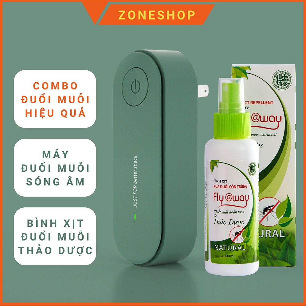 [COMBO Đuổi muỗi] Máy đuổi muỗi sóng âm+Bình xịt thảo dược ZONESHOP. Bộ dụng cụ gồm máy và Fly@way an toàn, hiệu quả