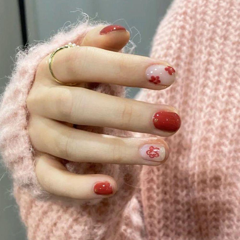 OCEANMAP Bộ Móng Tay Giả Ngắn Họa Tiết Trái Tim Hoạt Hình Phong Cách Nhật Bản Thời Trang