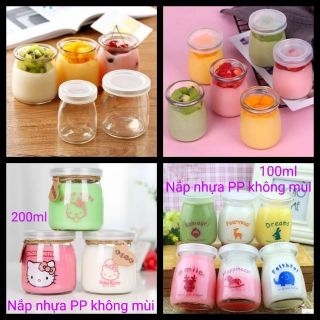 [GIÁ HỦY DIỆT] Combo 12 Hũ sữa chua thủy tinh 100ml, 200ml nắp nhựa PP không mùi - Hũ làm caramen, pudding