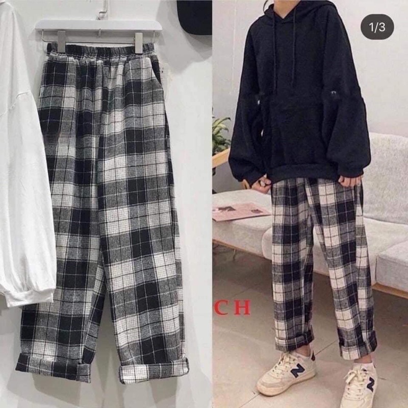 Quần Ống Rộng Kẻ Sọc Unisex Cạp Chun Ulzzang- Quần Ống Rộng Freesize Sọc