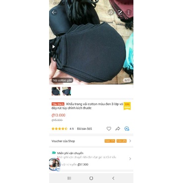 Khẩu trang vải màu đen dây rút chỉnh size, vải cotton, giữa lót vải kháng khuẩn