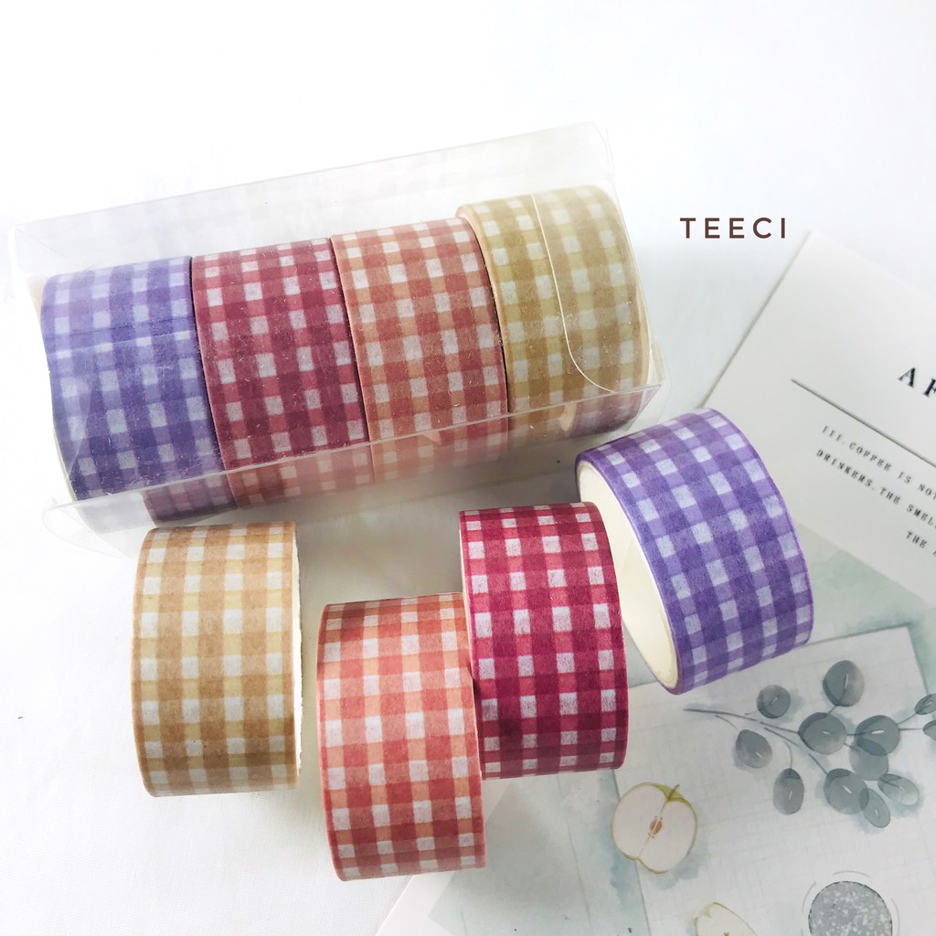 &lt;Ảnh Thật Shop Chụp&gt;Lẻ 1 Cuộn Băng Keo Dính Washi Tape Họa Tiết Caro Trang Trí Sổ Tay Nhật Kí Khay Đựng Bút Teeci582