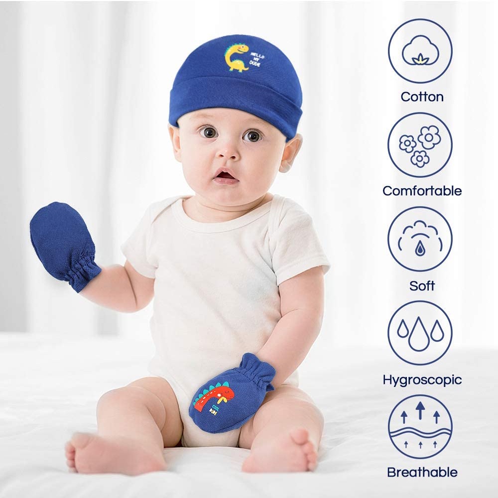 5 Mũ trùm đầu/ 5 Cặp bao tay bằng cotton chống trầy xước dành cho em bé