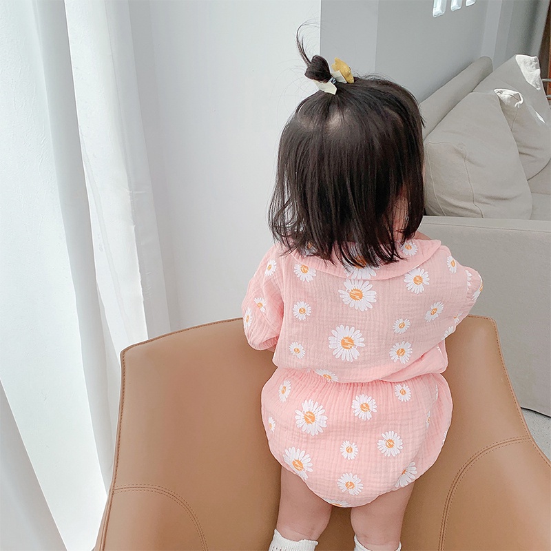 Set Áo Thun + Quần Short cotton Phối Ren Hoa Cúc Xinh Xắn Cho Bé Gái