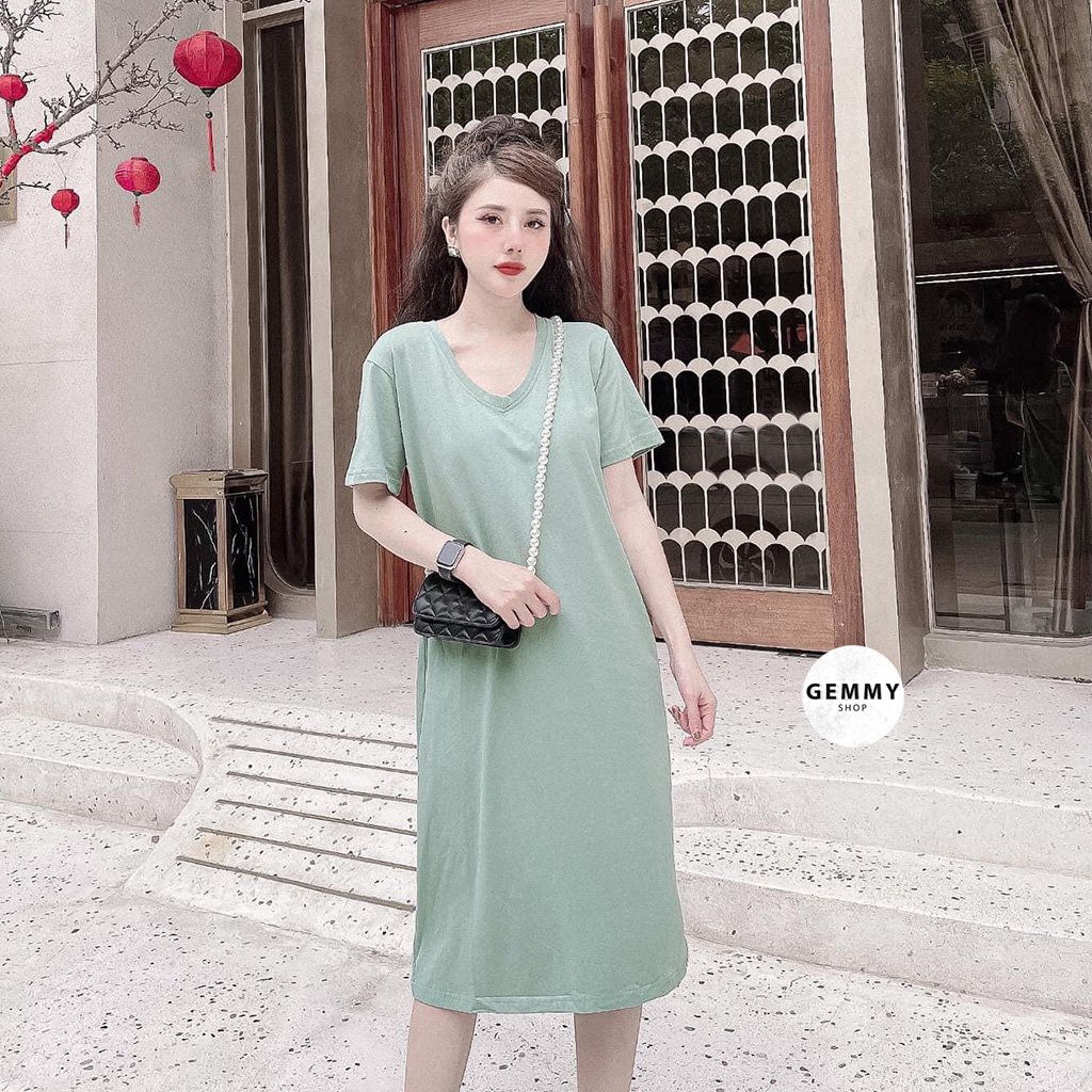 Váy xuông dài, Đầm suông dài chất cotton Gemmy House cổ tim trơn | BigBuy360 - bigbuy360.vn