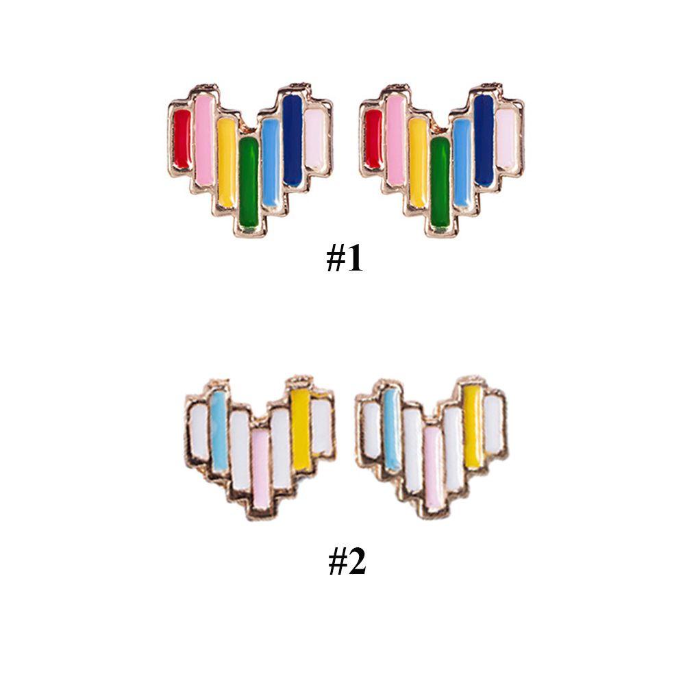1 Đôi Khuyên Tai Hình Trái Tim Màu Cầu Vồng Mini Thời Trang Cho Nữ