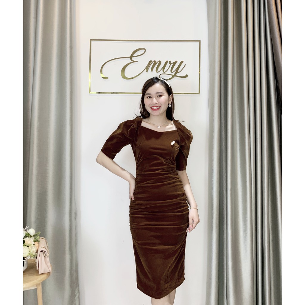 Đầm Thiết kế Body Nhung ép tay bồng Emvy - V81 | BigBuy360 - bigbuy360.vn