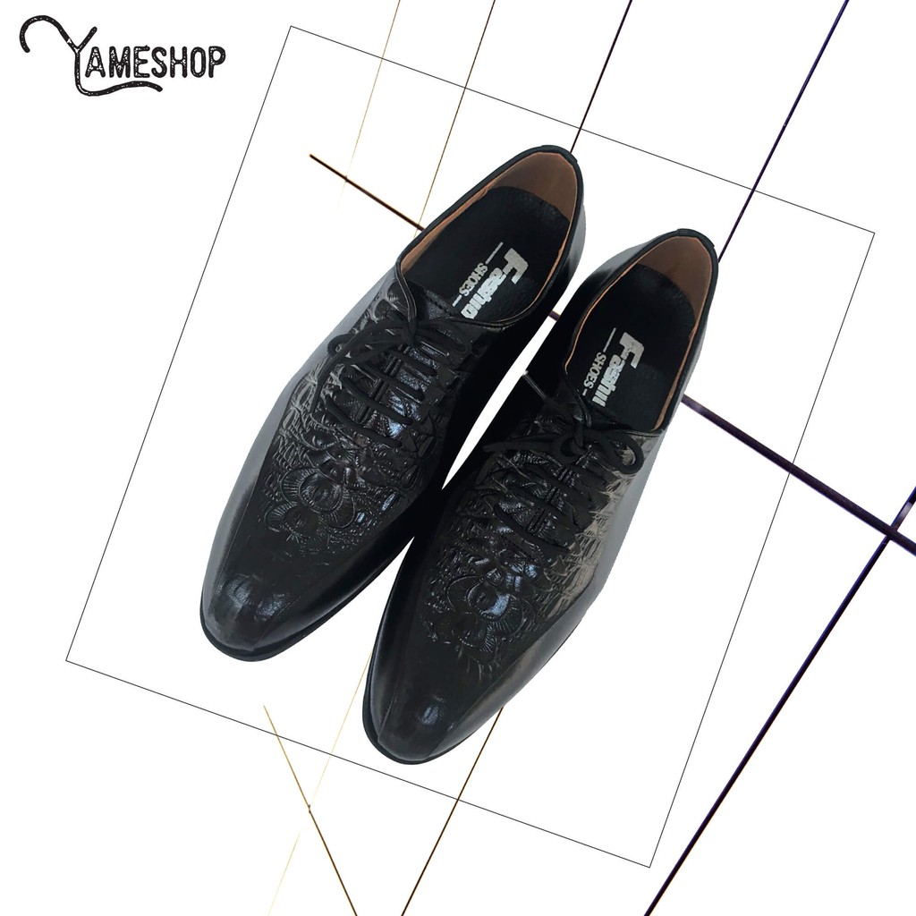 Giày da nam buộc dây dập vân cá sấu - 100% Da bò nguyên miếng (Tặng 1 đôi lót giày/sp)