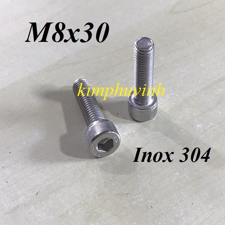 10 con - 8x30mm - ỐC LỤC GIÁC ĐẦU TRỤ INOX A2-70 - BULONG INOX ĐẦU LỤC GIÁC 8li