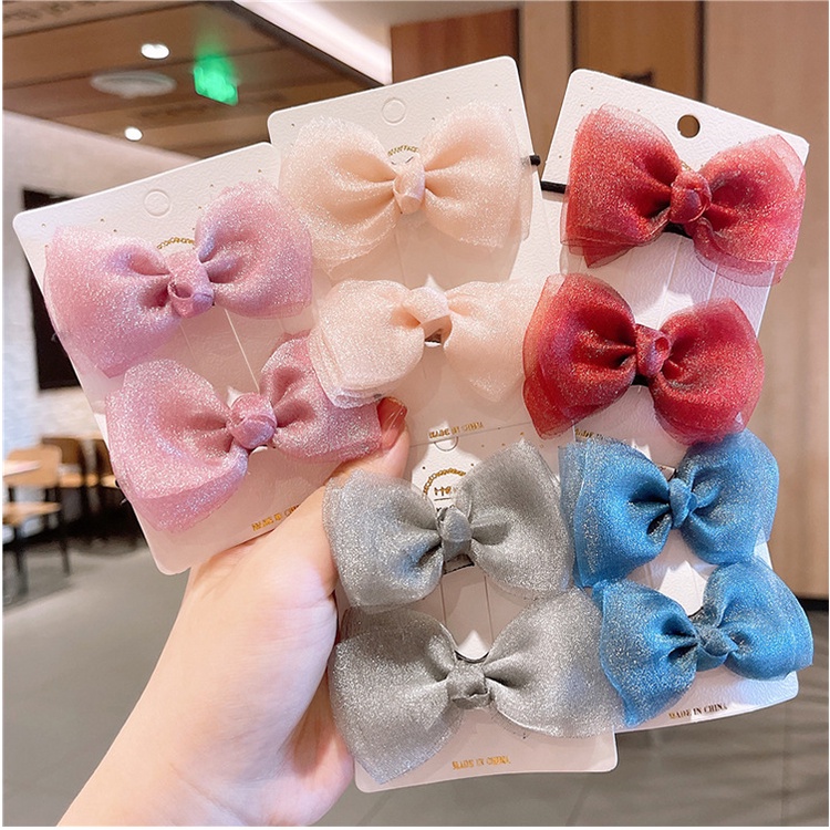 Set 2 Kẹp Tóc Nơ Lấp Lánh Phong Cách Công Chúa Xinh Xắn Cho Bé Gái, Kẹp Tóc Cute - BEYOU