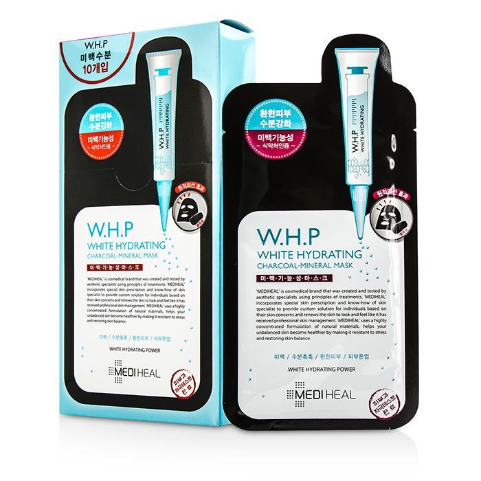 Hộp 10 Mặt Nạ Cấp Ẩm Chiết Xuất Than Hoạt Tính Mediheal WHP White Hydrating Black Mask EX 25ml x [10 - W.H.P]