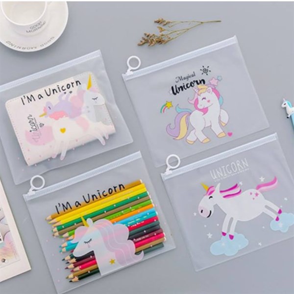 Combo 4 Túi Đựng Bút viết Zip Unicorn - Mẫu Khác Nhau