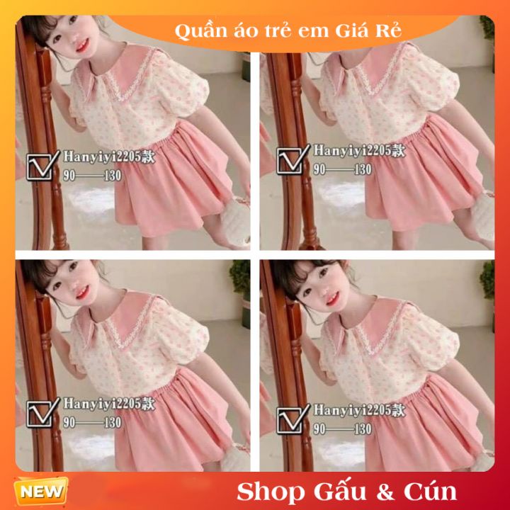 Set bộ quần áo có cổ thêu phối chấm bi màu hồng cho bé gái 9-16kg