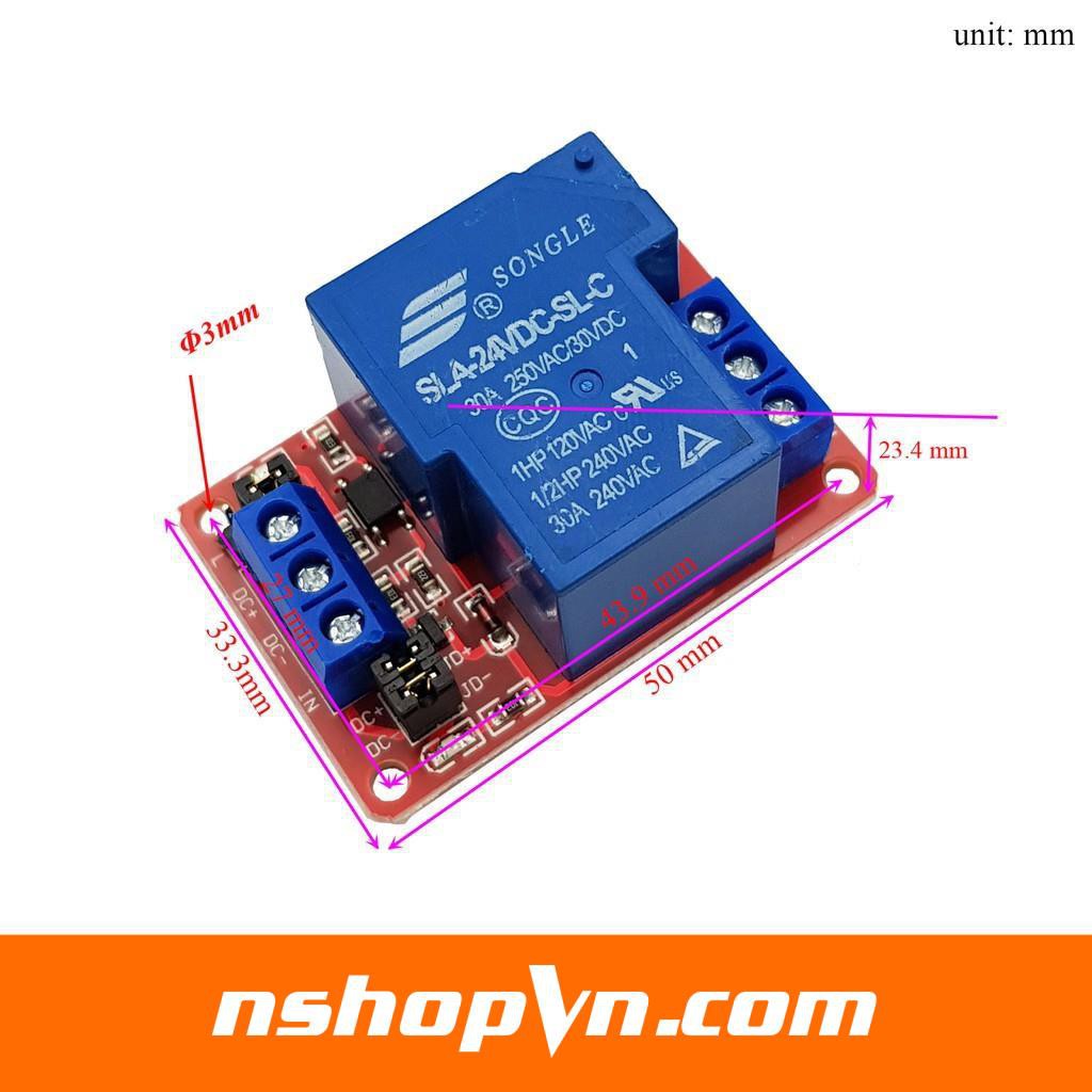 Module 1 Relay Với Opto Cách Ly Kích H/L 30A điện áp 5V / 12V / 24V