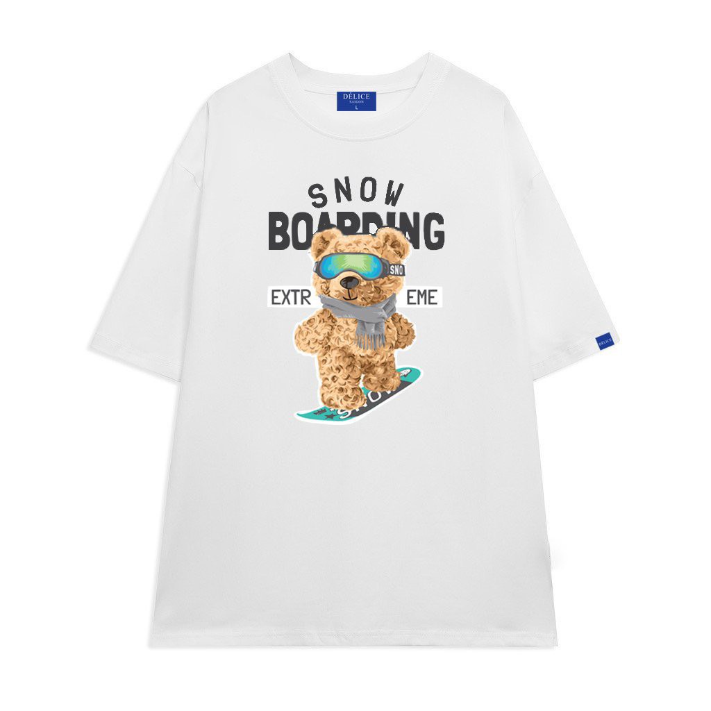 [ Full Box + Tag ] Áo thun phông Unisex cotton 100% form rộng tay ngắn SNOW BOARDING