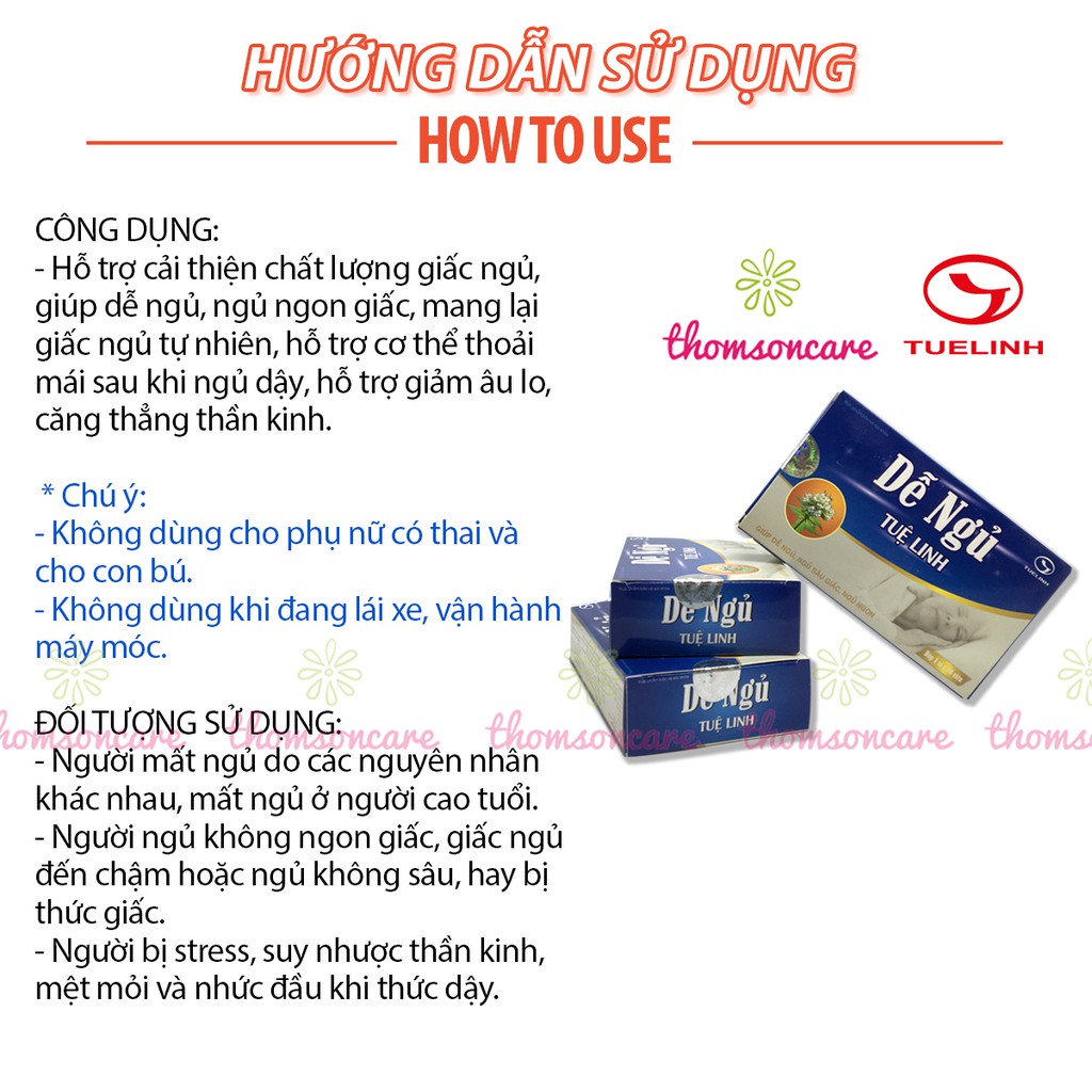 Dễ ngủ Tuệ Linh - hỗ trợ giúp ngủ ngon từ thảo dược - Hộp 10 viên Mẫu mới