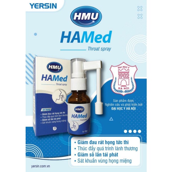 Xịt họng HMU HAMed hỗ trợ giảm ho, ngứa họng, đau rát họng
