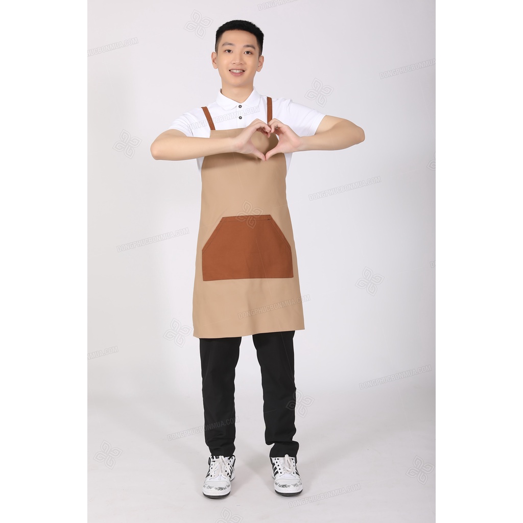 Tạp dề yếm chất liệu kaki cực đẹp - Màu be phối túi đen nổi bật - Chuẩn form dáng khi mặc, dễ dàng hoạt động, làm việc