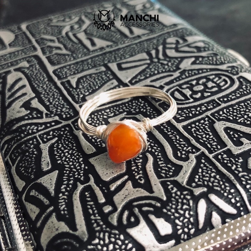 Nhẫn đá Red Agate handmade dây vàng đồng/bạc