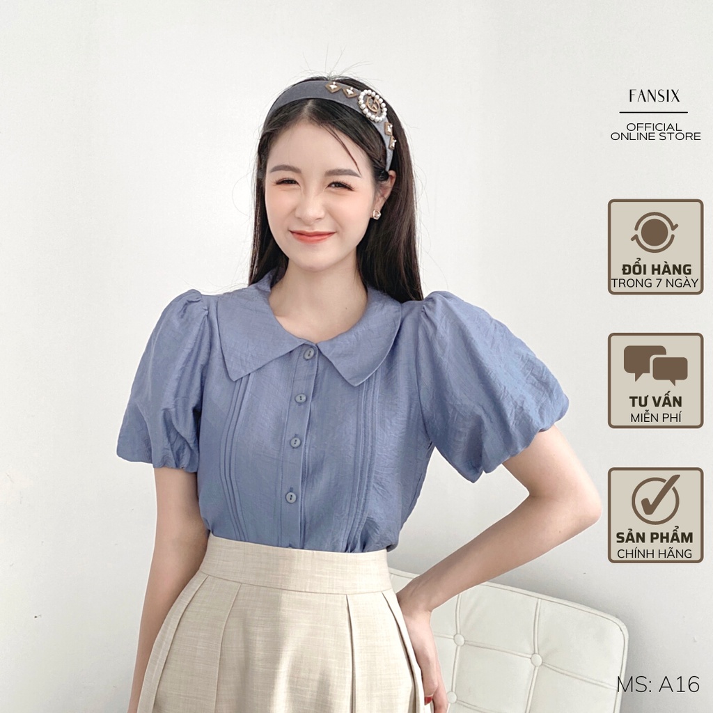 Áo sơ mi tay bồng FANSIX - A16 sơ mi công sở phối cổ sen nữ tính, chất vải nano mềm mại