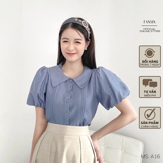 Áo sơ mi tay bồng FANSIX - A16 sơ mi công sở phối cổ sen nữ tính, chất vải nano mềm mại