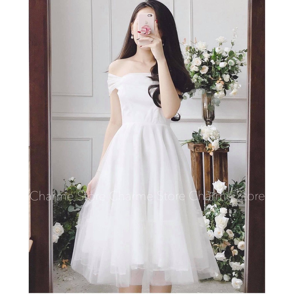 Đầm trắng dự tiệc lung linh như công chúa- shop Quynhkool