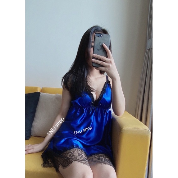Đầm ngủ 2 dây bigsize(SIZE 40-85KG) váy ngủ 2 dây chất phi mềm không mút quyến rũ phối ren đen