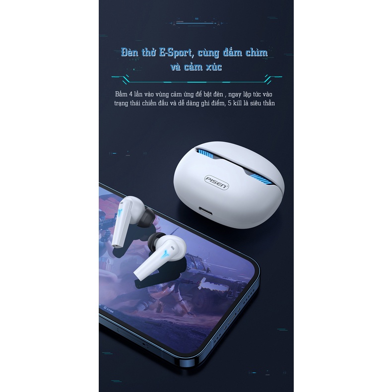 Tai nghe gaming bluetooth PISEN X Pods Pro Gaming,kết nối bluetooth 5.1,sử dụng hơn 6h liên tục,độ trễ thấp-BH 18 tháng