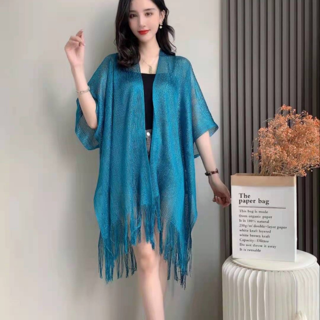 Áo Khoác Cardigan Dệt Kim Mỏng Tay Búp Bê Plus Size Thời Trang Mùa Hè Cho Nữ