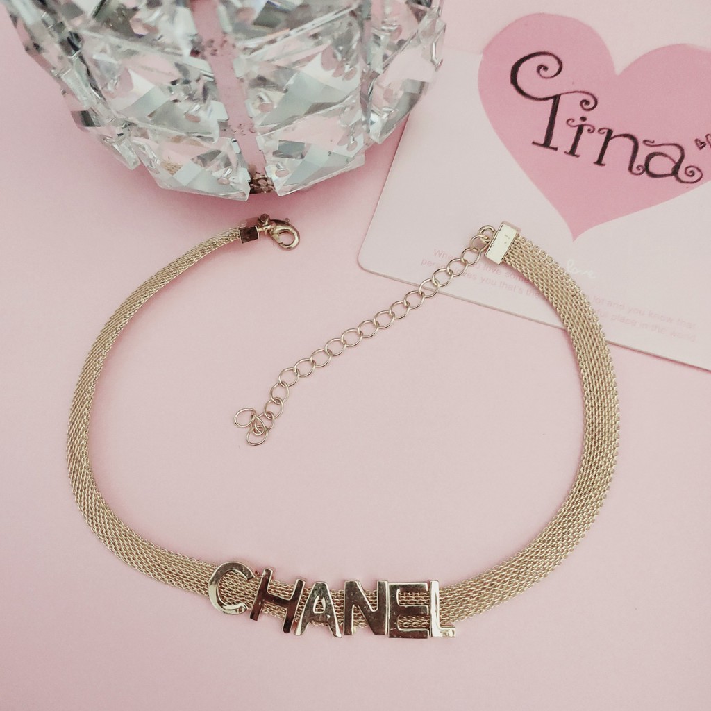 Vòng Cổ Chocker TINA Chữ C.H.A.N.E.L Màu Vàng Sáng Lấp Lánh Phong Cách Sang Trọng CK25