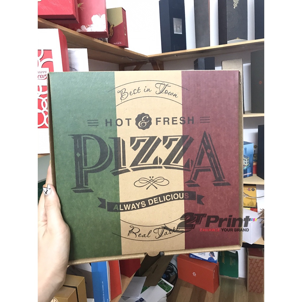 20x20x4cm Combo 100 Hộp pizza in sẵn màu sắc đẹp, hộp cứng cáp hiện đại 2Tprint