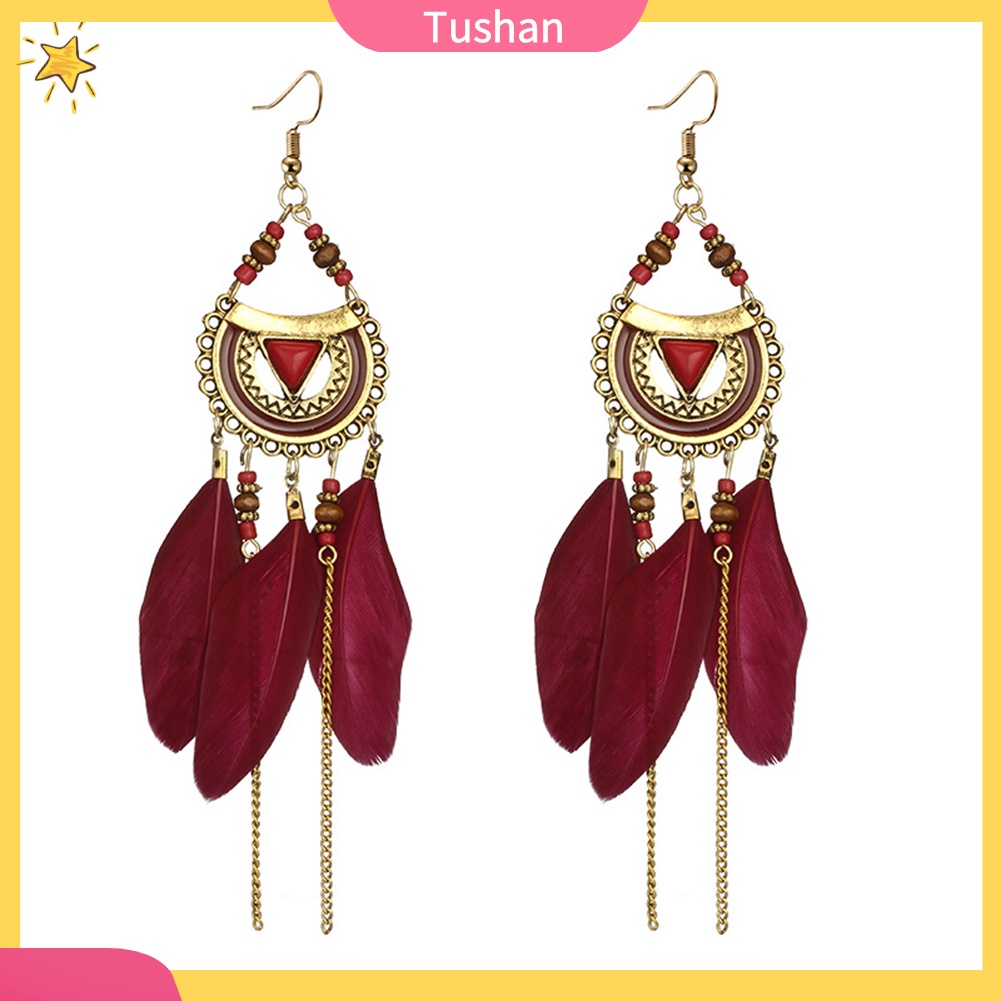 Bông tai tua rua lông vũ phong cách retro cho nữ