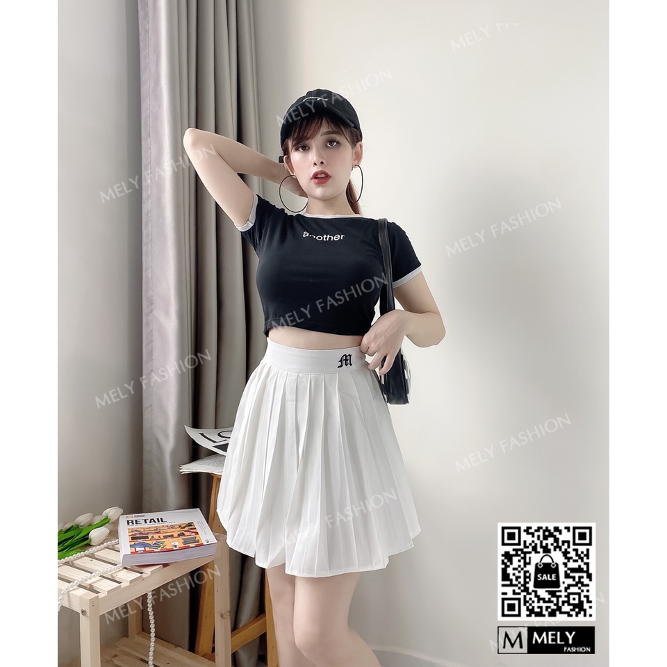 Chân váy ngắn tennis xếp ly chất đũi lụa cạp thêu chữ trẻ trung năng động phong cách Hàn Quốc Mely Fashion CV15