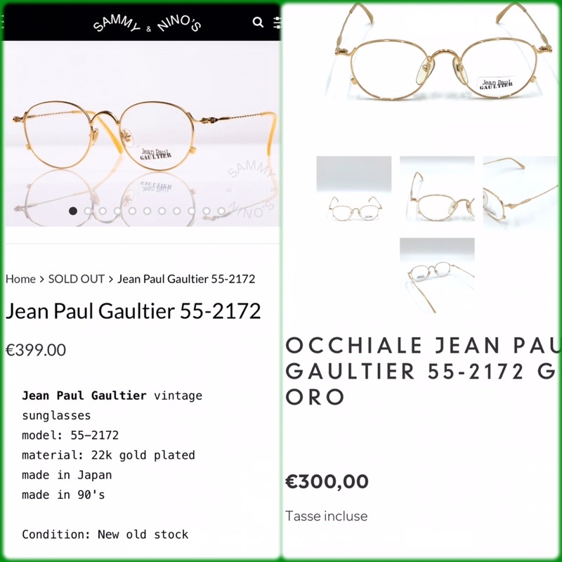 Gọng kính bọc vàng 22k Jean Paul Gaultier 55-2172 Japan