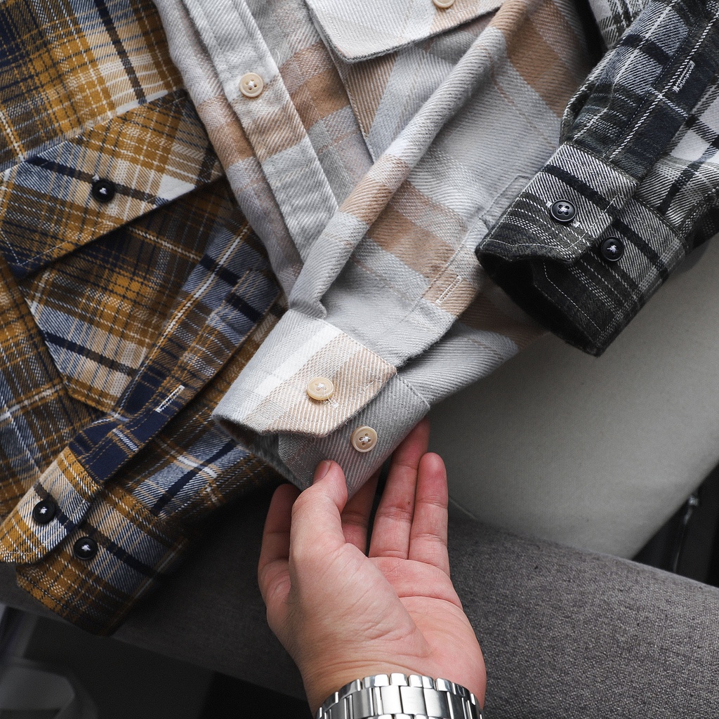 Áo Sơ Mi Nam Tay Dài Phối Sọc Caro, Vải Flannel Cotton, 02 Màu, Form Relaxed Fit SMBO0058 160STORE | BigBuy360 - bigbuy360.vn
